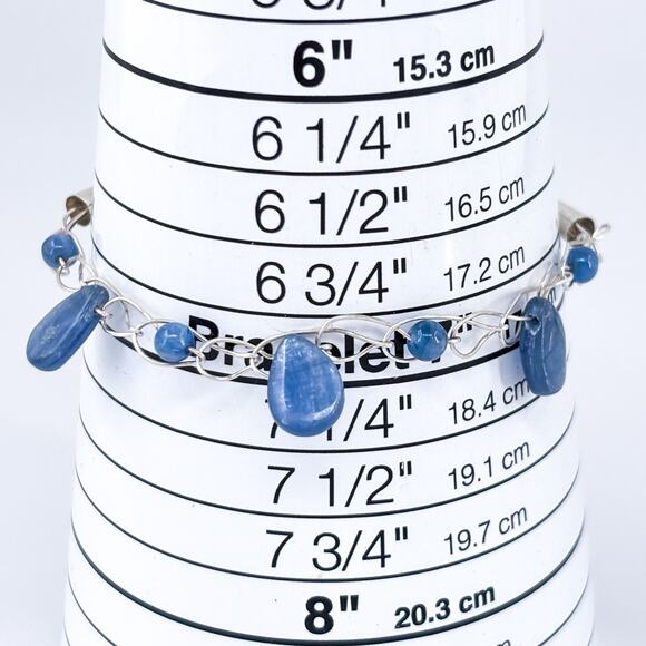 Vintage Sterling Silver 925 Bracelet | Kyanite Teardrop Charm Jewelry | 6”-7” - Picture 4 of 5